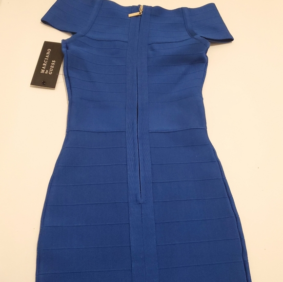 Marciano Guess Blue off-the-Shoulder Bandage Bodycon Dress - Size XXS, 00 - Picture 3 of 8